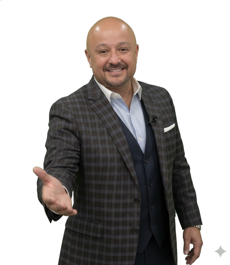 Jesse Fonseca con la mano extendida invitando a conversar
